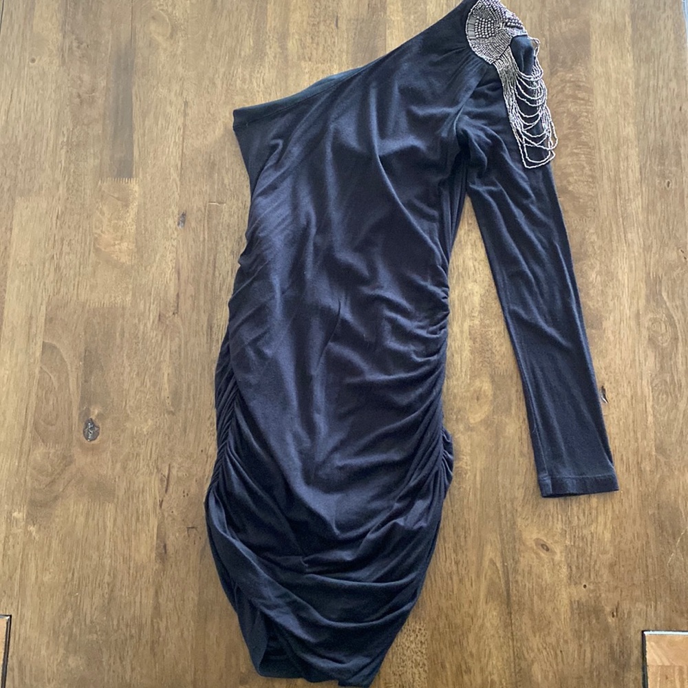 Windsor - One Shoulder Beaded Black Size Small - Rouched Dress